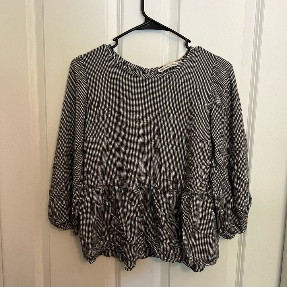 Gingham checkered peplum 3/4 sleeve top